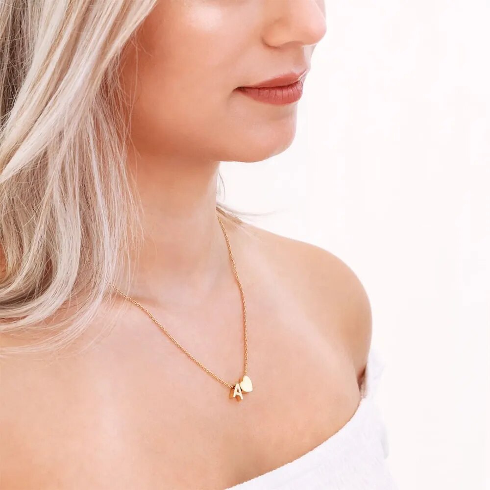 Dainty Heart Initial Necklace