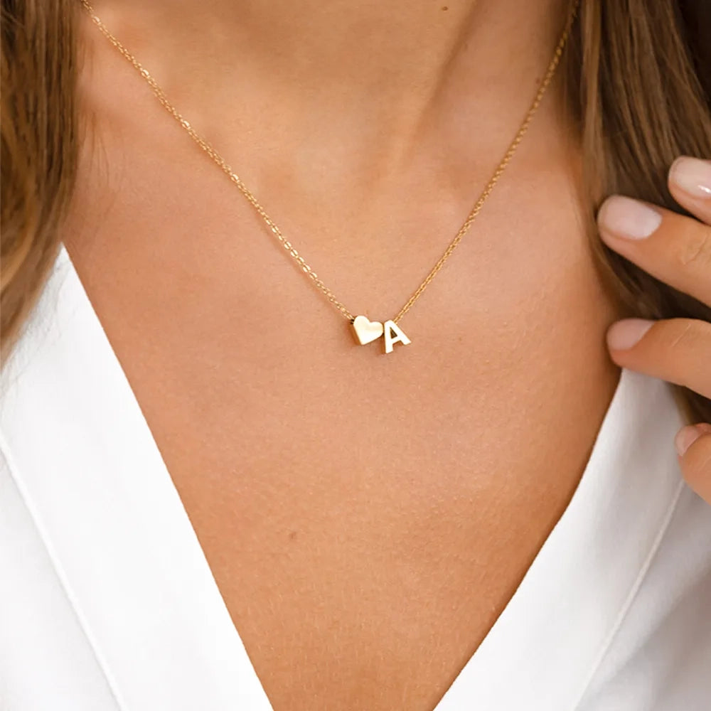 Dainty Heart Initial Necklace